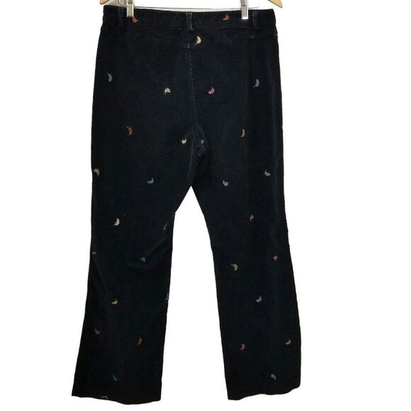 Rafaella Black Corduroy Embroidered Feather Pants Size 14 - Picture 1 of 6